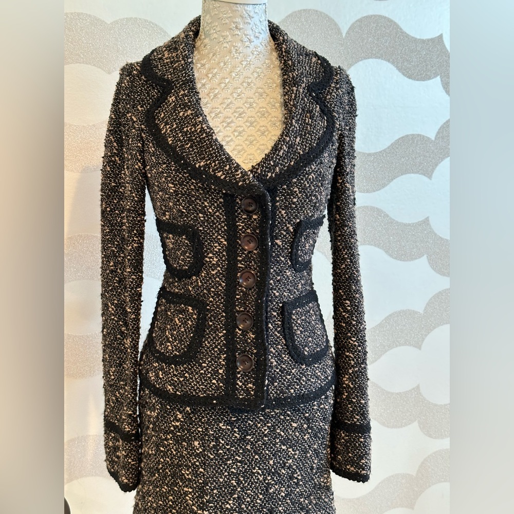 1980s Nanette lepore black and tan tweed skirt suit size small - Picture 1 of 5